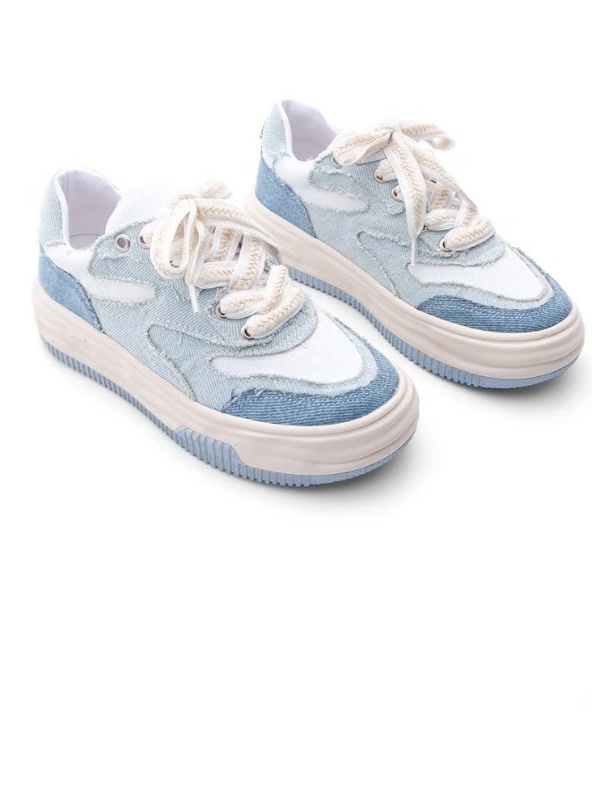 MARJIN Margin Women's High Sole Sneaker Linen Fabric Lace-up Sports Shoes Corken - Image 5